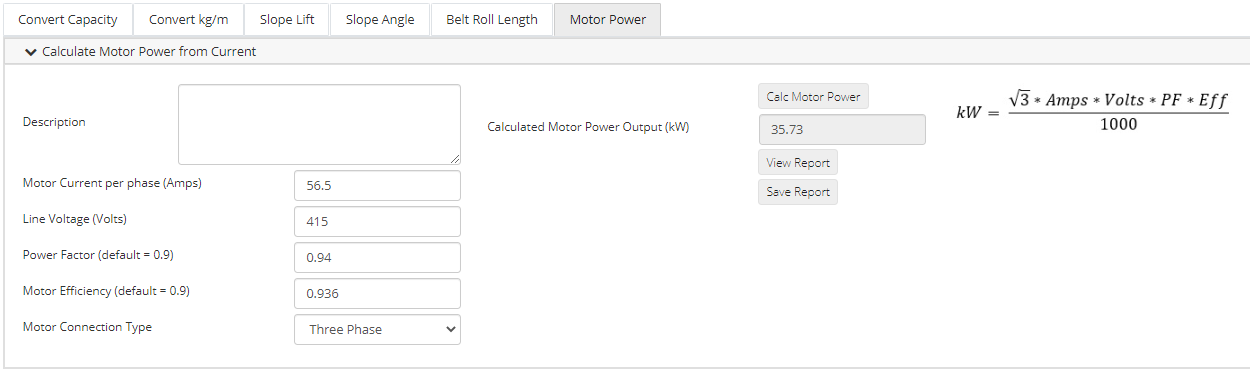 Quick Calcs Motor Power from Current